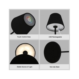 Wiederaufladbare LED-Tischlampe, Touch-Dimmer, weiß + RGB, IP54. Weiß