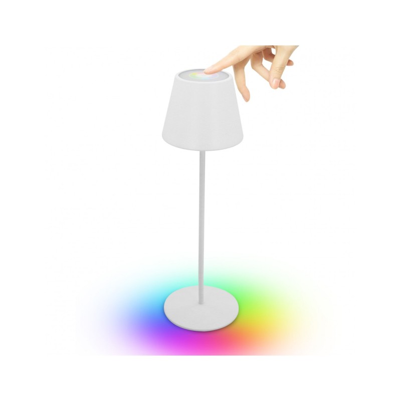 Joséphine - Lampe de table LED rechargeable, variateur tactile, blanc + RGB, IP54. Blanc