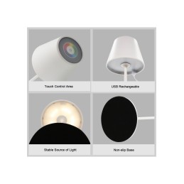 Joséphine - Wiederaufladbare LED-Tischlampe, Touch-Dimmer, weiß + RGB, IP54. Weiß