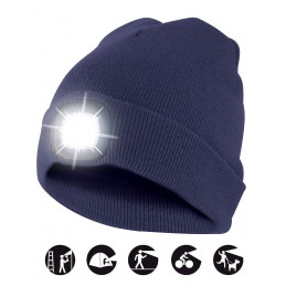 LIGHTHOUSE : Bonnet avec frontale LED rechargeable. Bleu