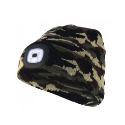 LIGHTHOUSE : Bonnet avec frontale LED rechargeable. Camouflage