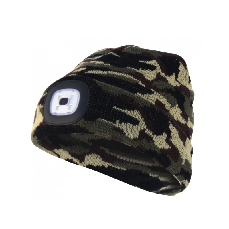 LIGHTHOUSE : Bonnet avec frontale LED rechargeable. Camouflage