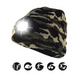 LIGHTHOUSE : Bonnet avec frontale LED rechargeable. Camouflage